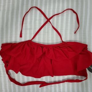 Red Woman's ruffle bathing suit top, size Medium